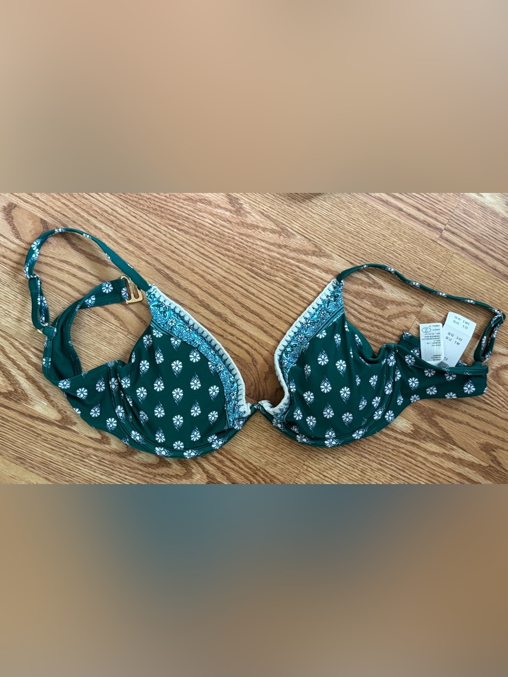 Hollister Dark Green Floral Print Bikini Top